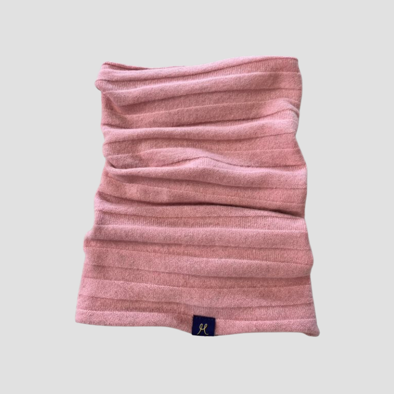 Dusky pink neckwarmer buff tube scarf made from hemp and merino sheep wool blend. Non irritating for people with sensitive skin.