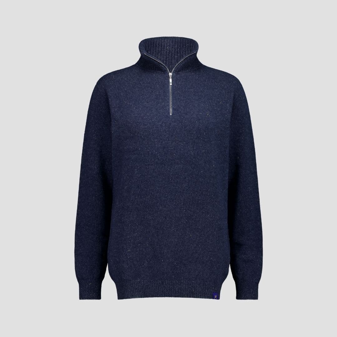 Men's Merino & Hemp Quarter-Zip Sweater - Navy - Hemprino
