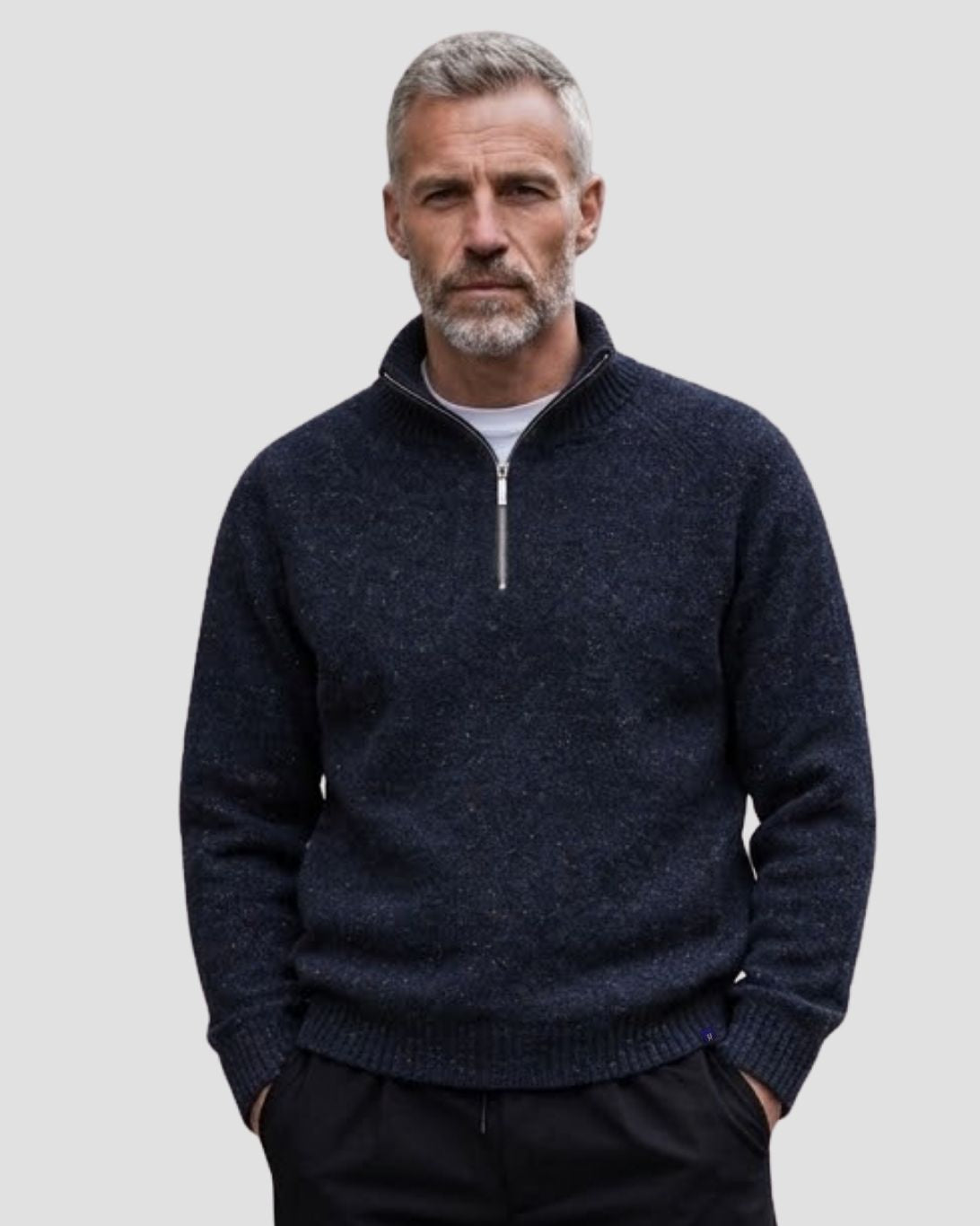 Men's Merino & Hemp Quarter-Zip Sweater - Navy - Hemprino