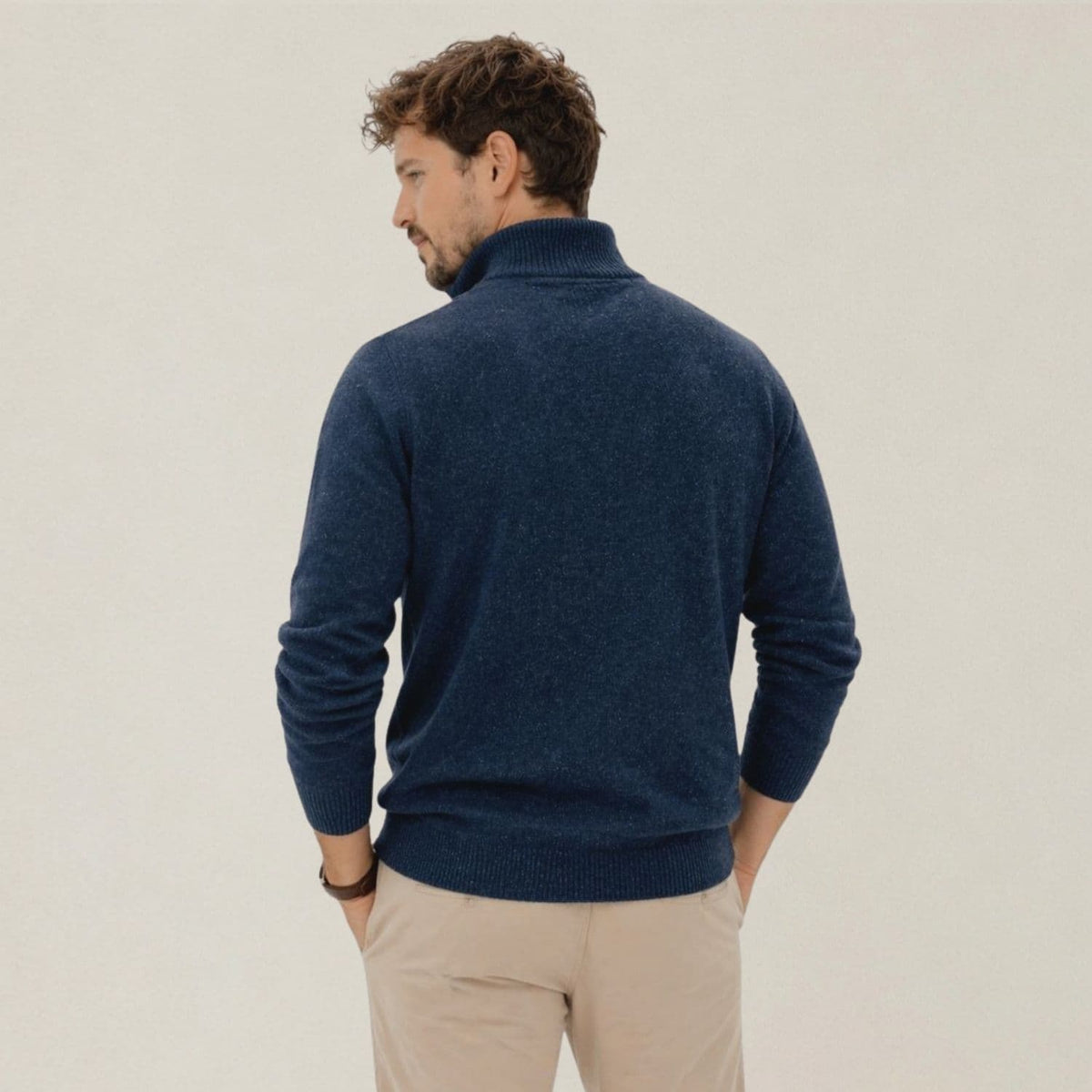 Men's Merino & Hemp Quarter-Zip Sweater - Navy - Hemprino