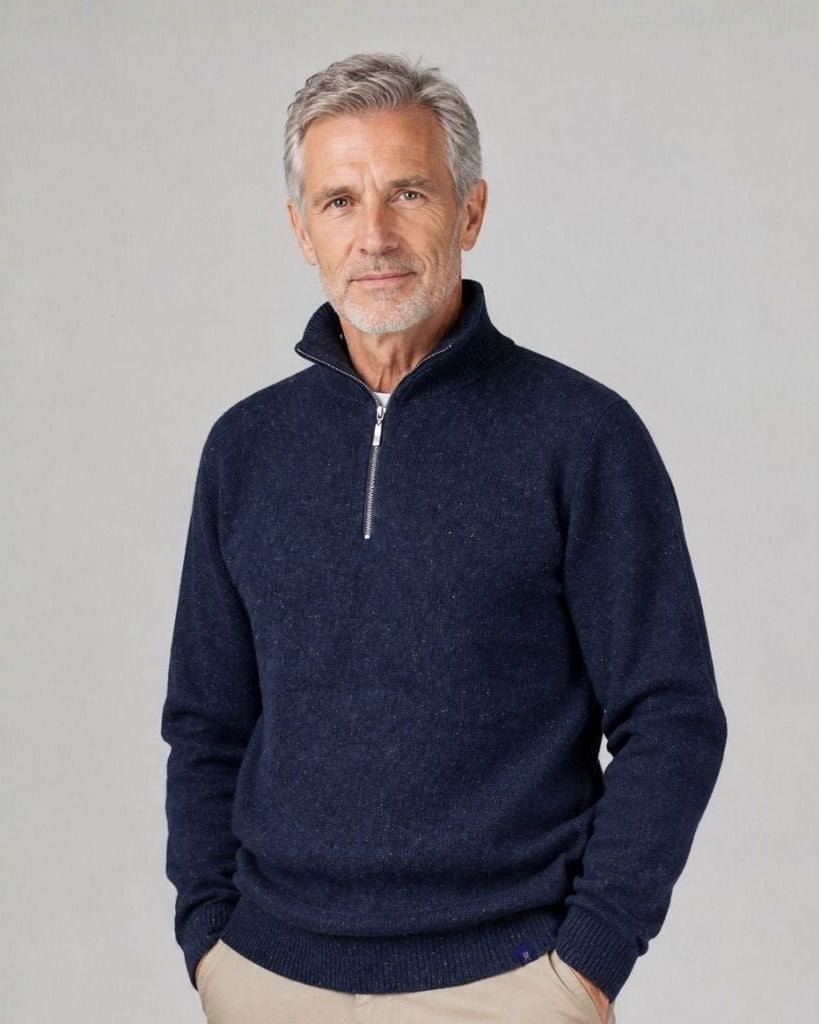 Men's Merino & Hemp Quarter-Zip Sweater - Navy - Hemprino