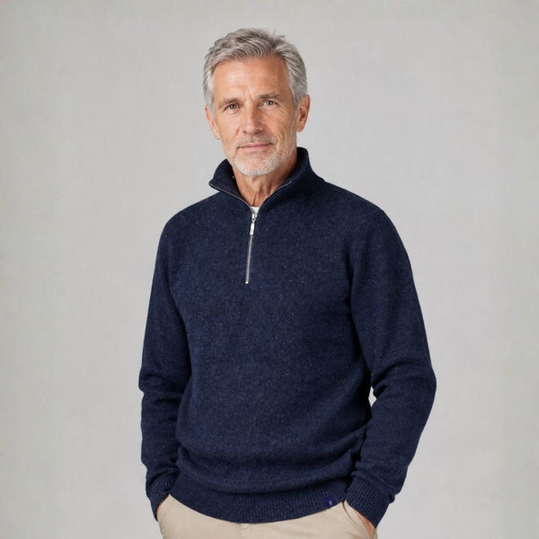 Men's Merino & Hemp Quarter-Zip Sweater - Navy - Hemprino
