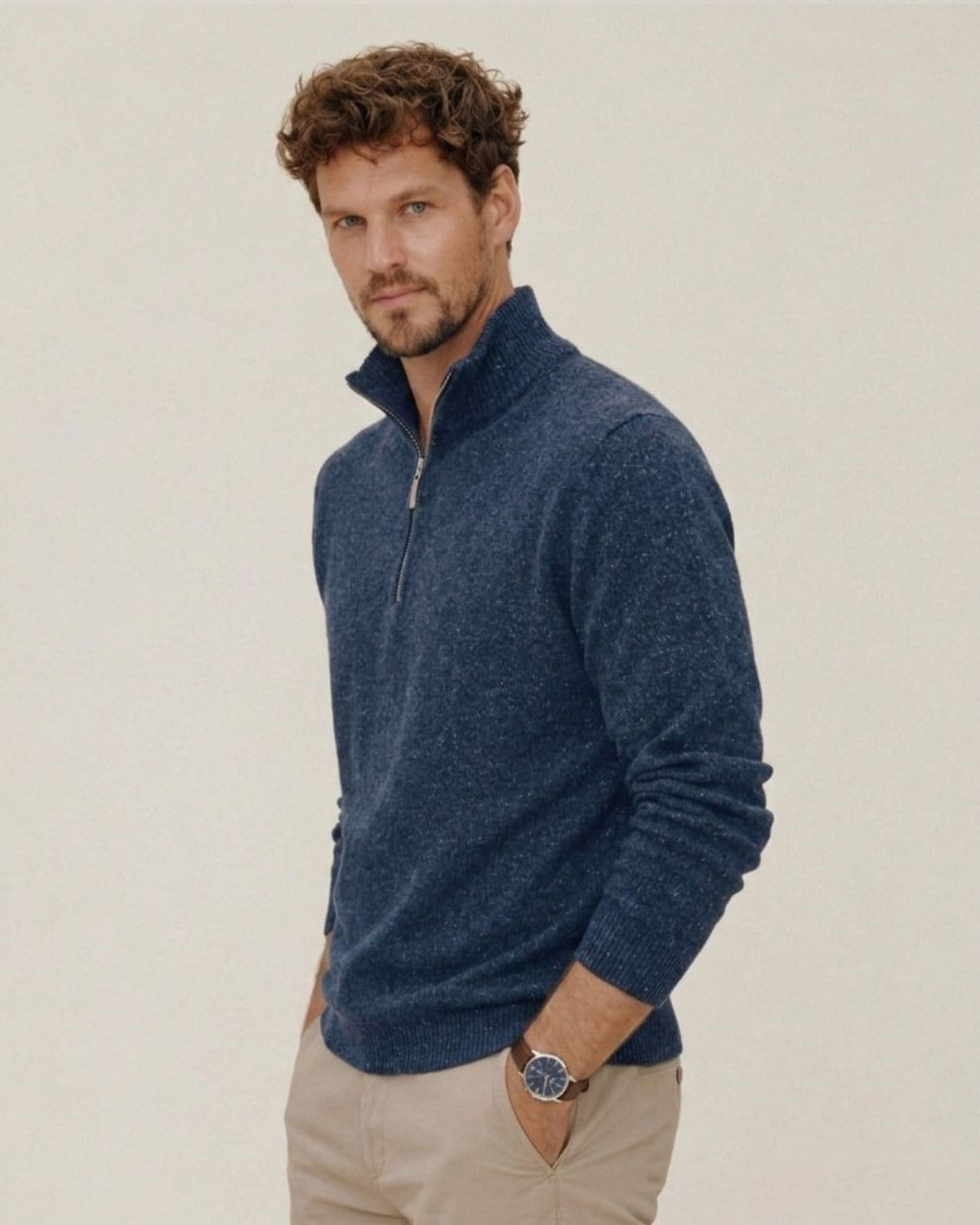 Men's Merino & Hemp Quarter-Zip Sweater - Navy - Hemprino