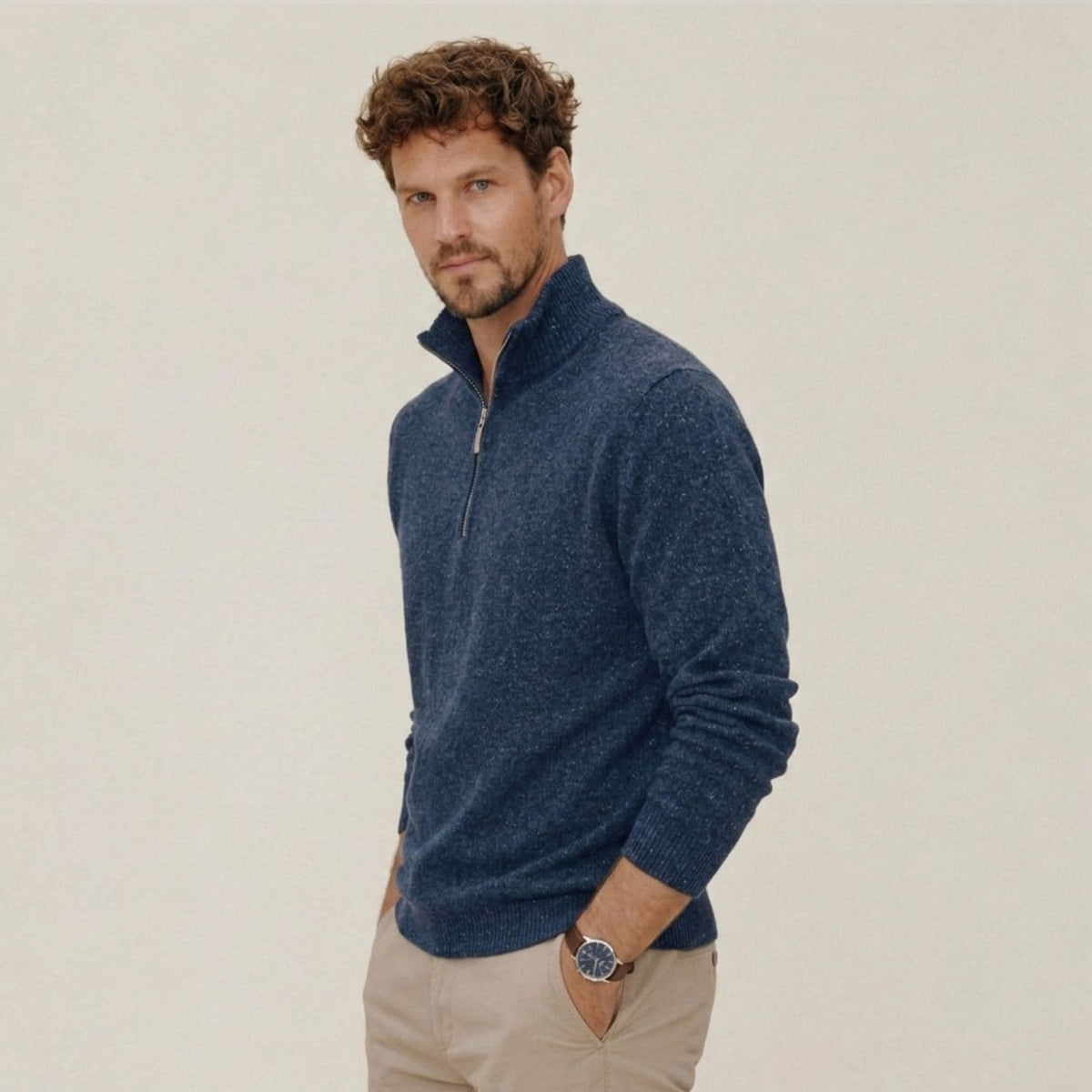 Men's Merino & Hemp Quarter-Zip Sweater - Navy - Hemprino