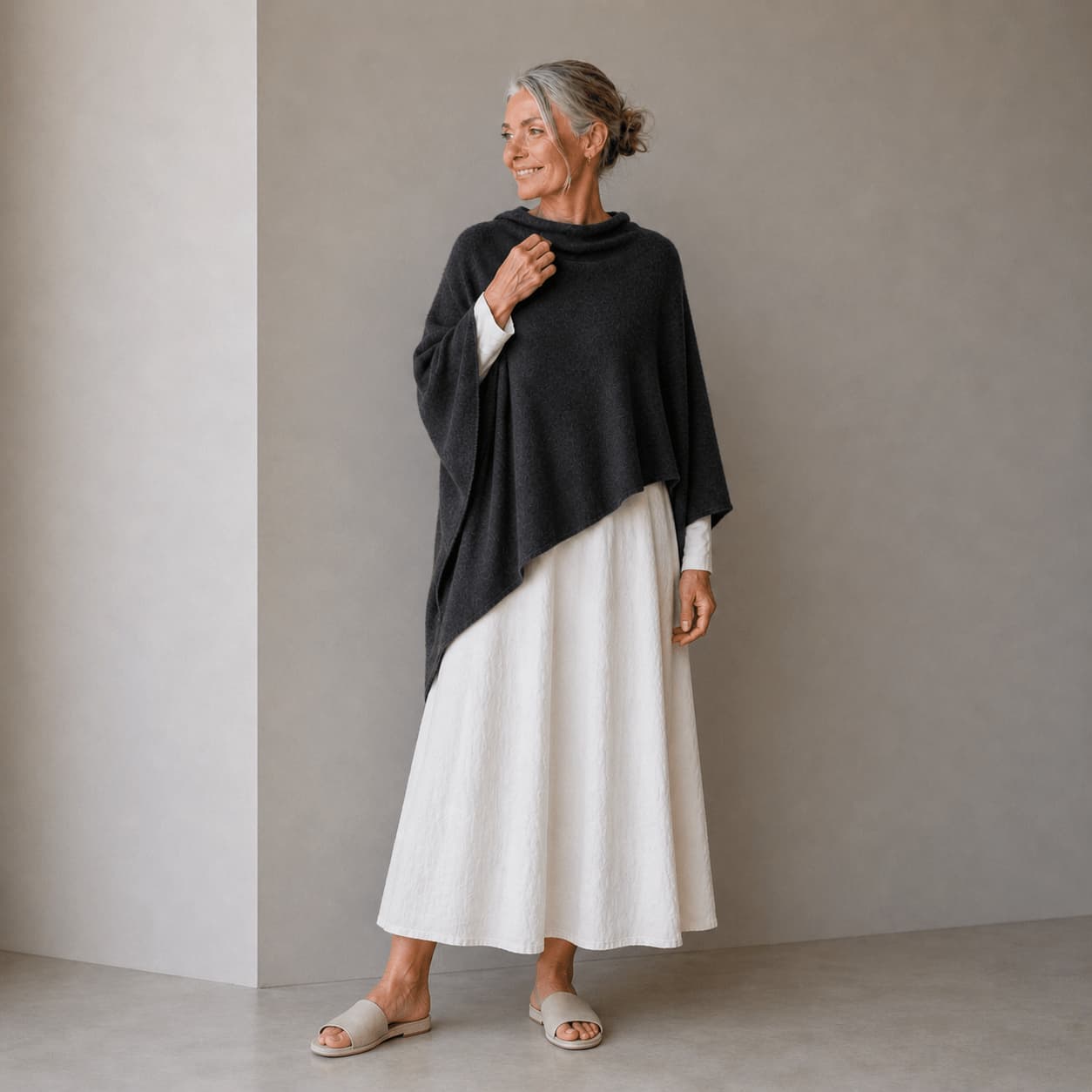 Merino & Hemp Wrap Poncho - Charcoal - Hemprino