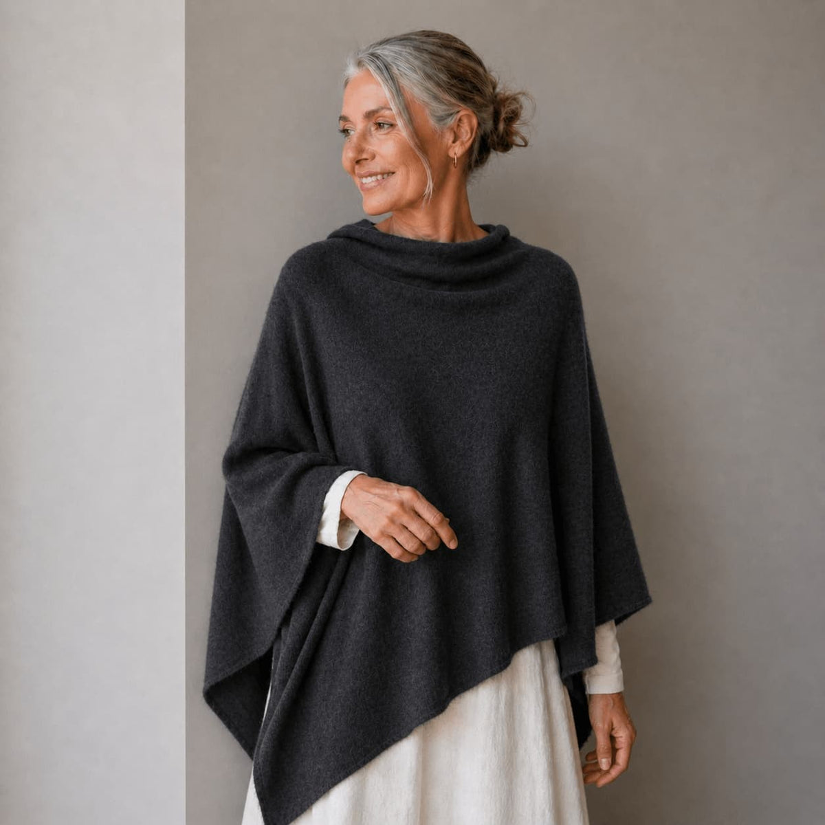 Merino & Hemp Wrap Poncho - Charcoal - Hemprino