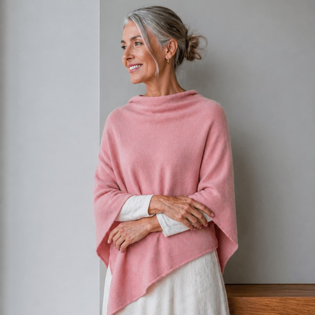 Merino & Hemp Wrap Poncho - Dusky Pink - Hemprino