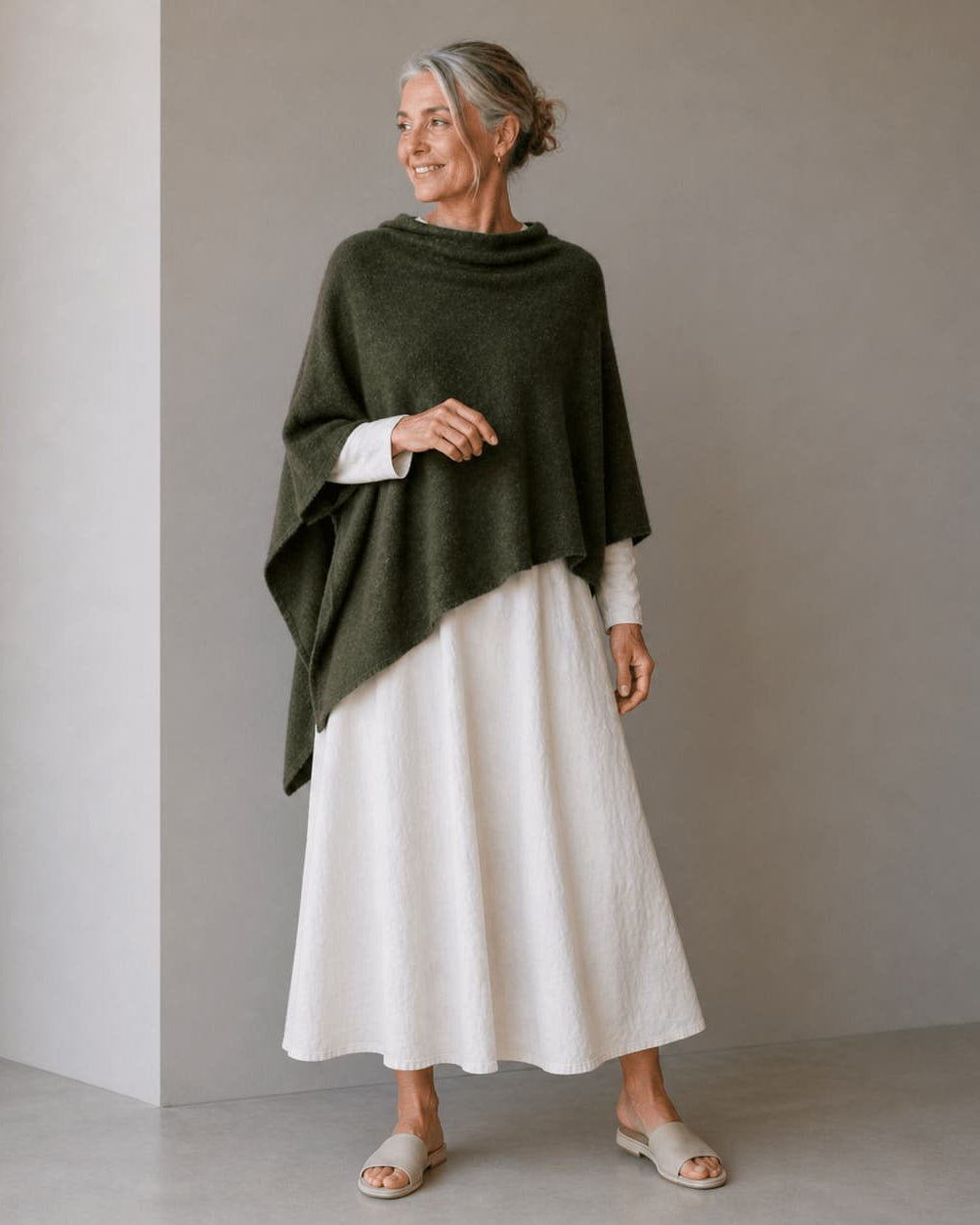 Merino & Hemp Wrap Poncho - Kea Green - Hemprino