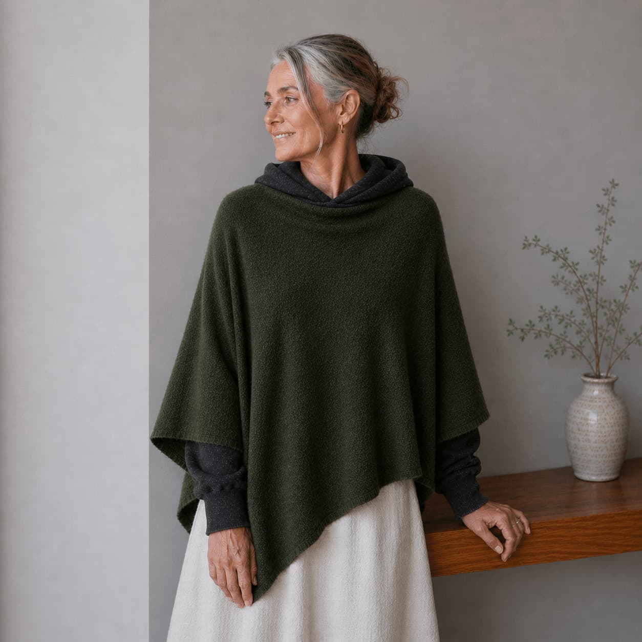 Merino & Hemp Wrap Poncho - Kea Green - Hemprino