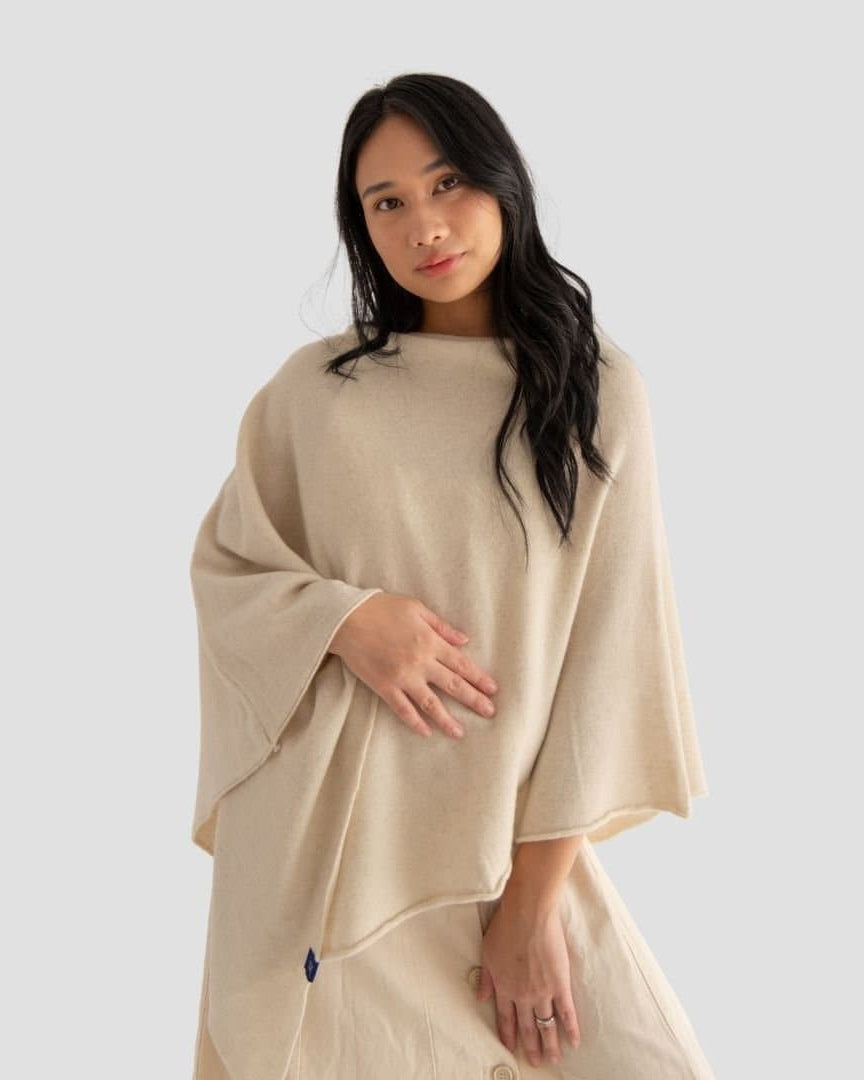Merino & Hemp Wrap Poncho - Natural - Hemprino