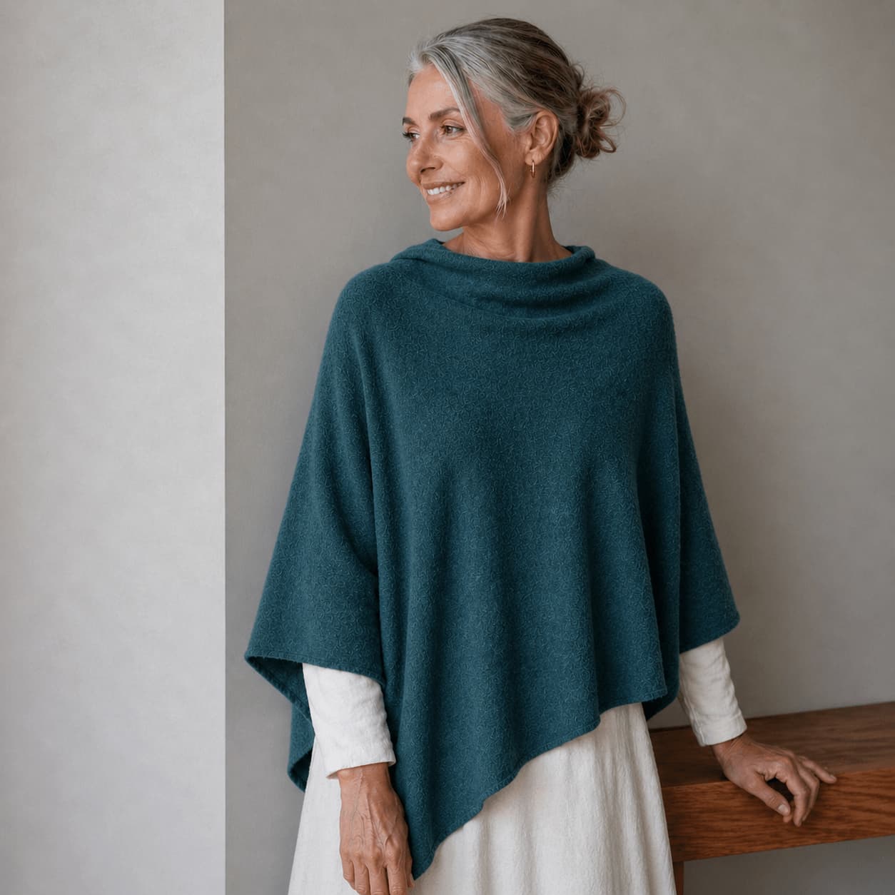 Merino & Hemp Wrap Poncho - Teal - Hemprino