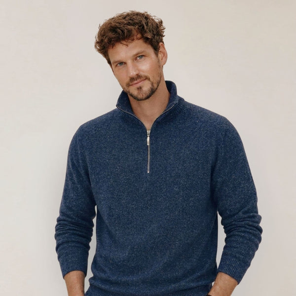 Men's Merino Wool & Hemp Quarter-Zip Sweater - Navy