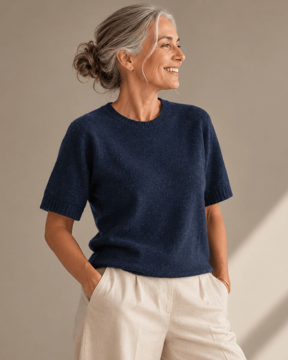 Women's Merino & Hemp Knit Tee - Navy - Hemprino
