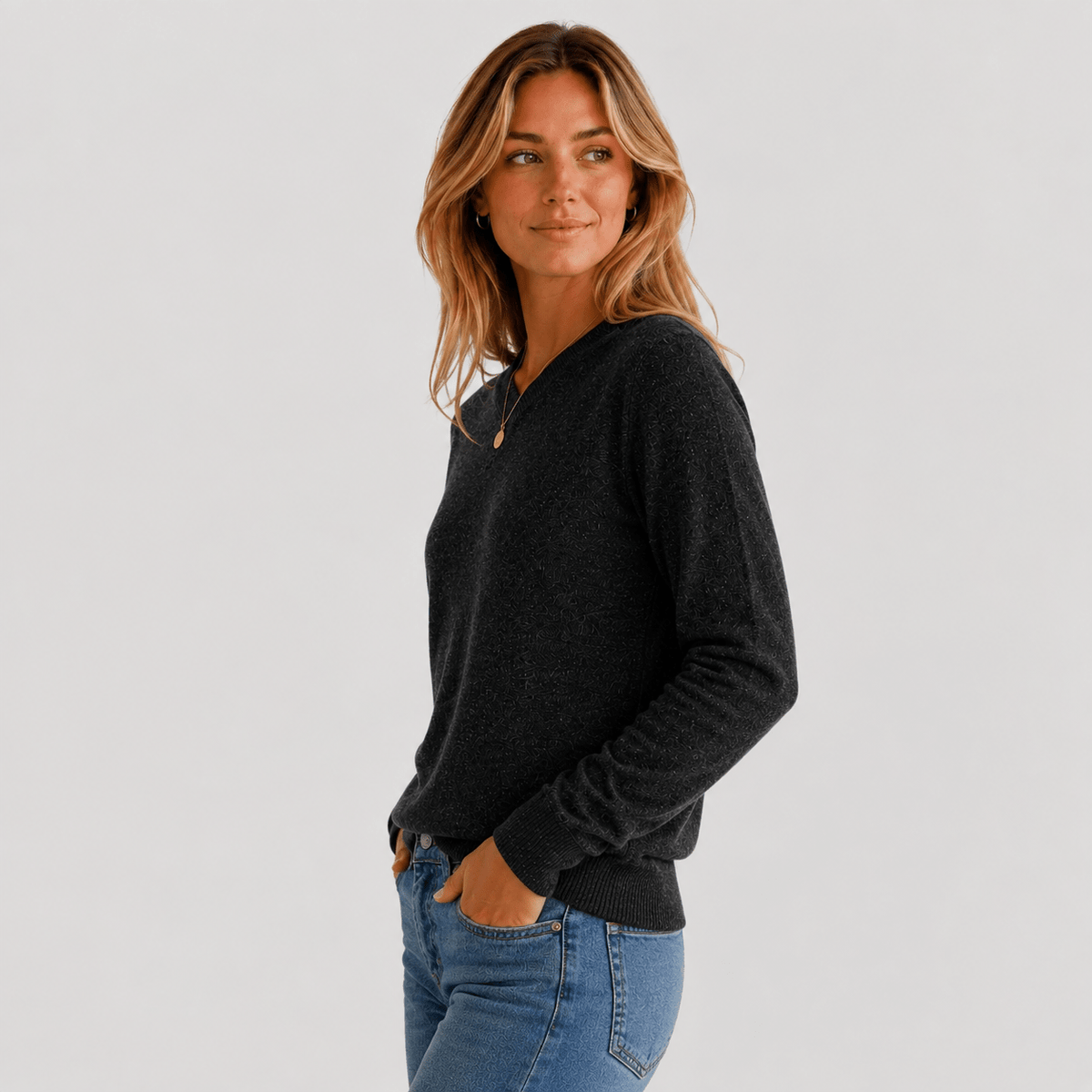 Women's Merino & Hemp V-Neck Sweater - Charcoal - Hemprino