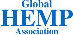 Logo of the Global Hemp Association with blue text on a white background