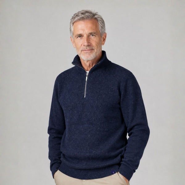 Men's Merino Wool & Hemp Quarter-Zip Sweater - Navy