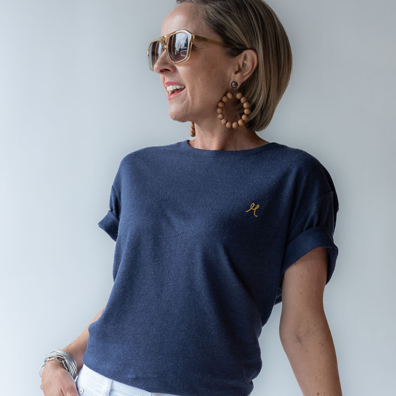 Hemp and organic cotton unisex tshirt paired with a hemp and merino natural fibre crew neck sweater from brand Hemprino. Hemp Tshirts keep you cool in summer.