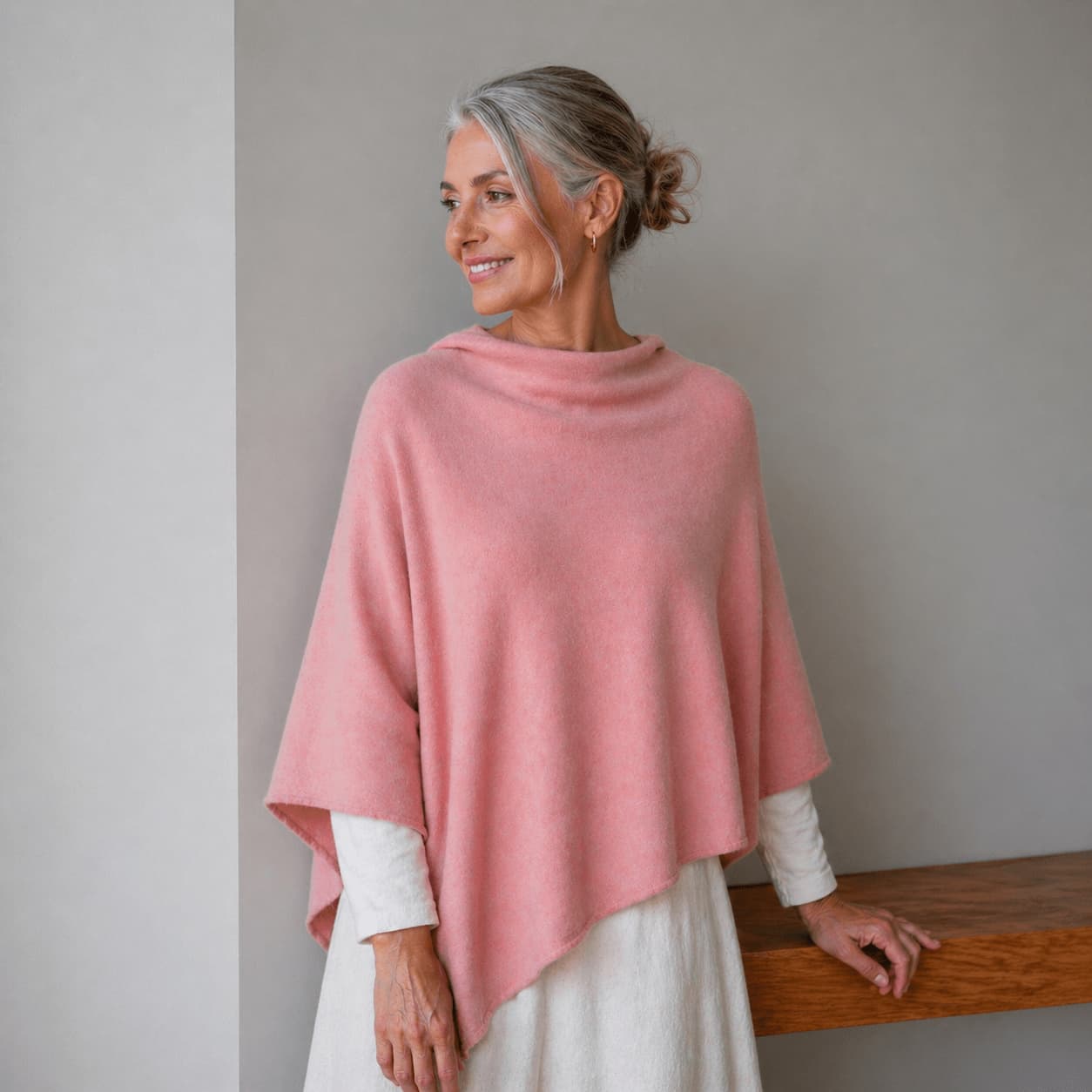 Merino & Hemp Wrap Poncho - Dusky Pink - Hemprino