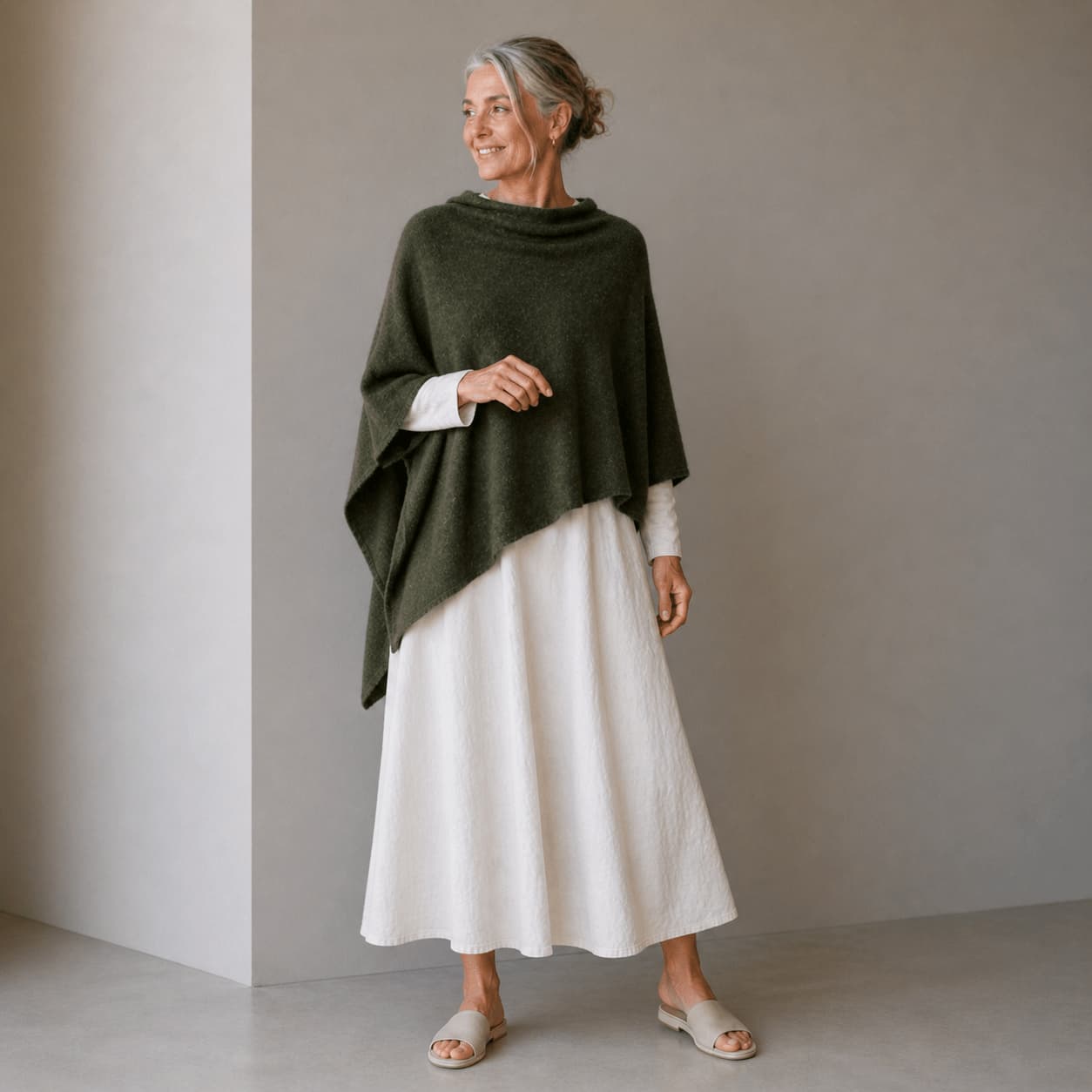 Merino & Hemp Wrap Poncho - Kea Green - Hemprino