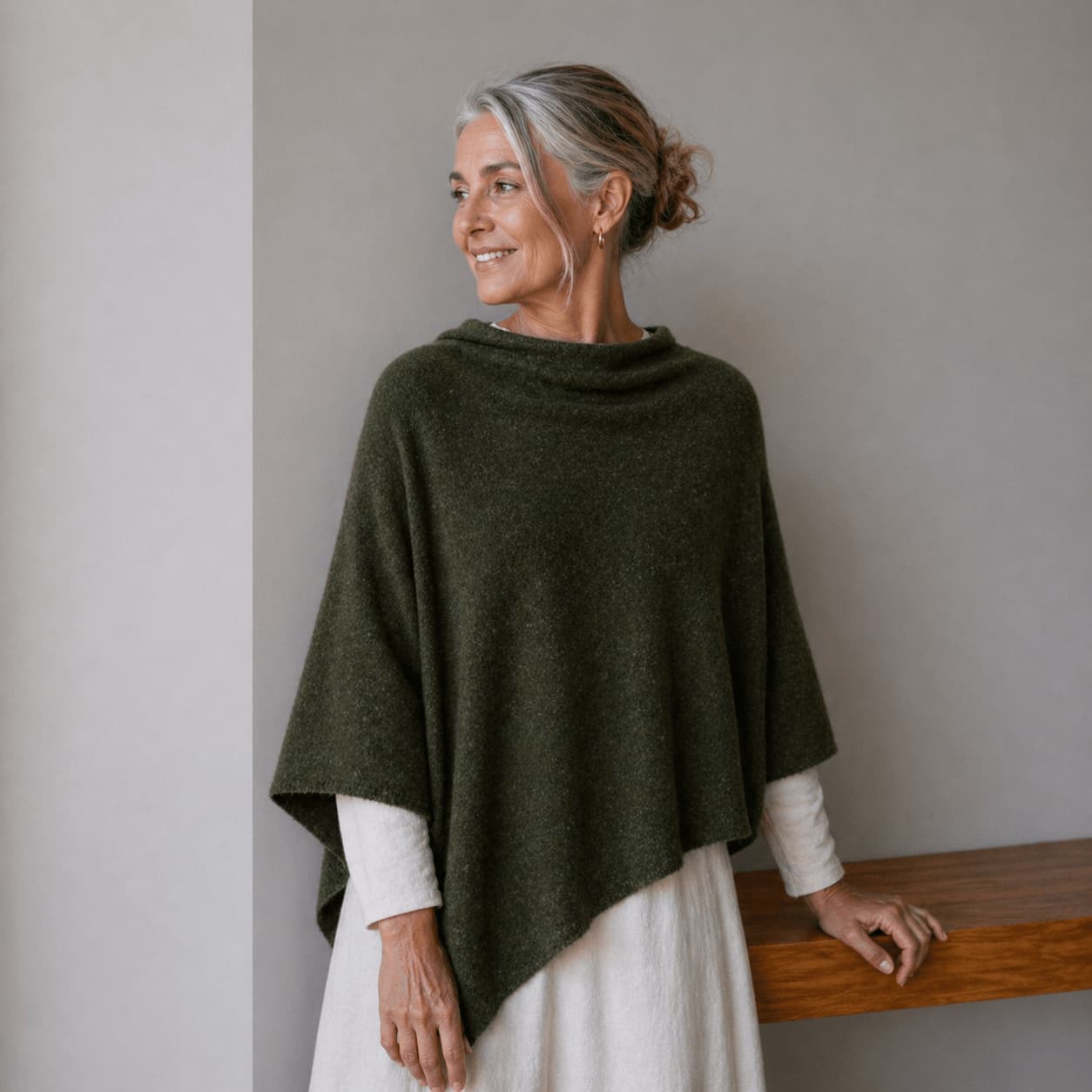 Merino & Hemp Wrap Poncho - Kea Green - Hemprino