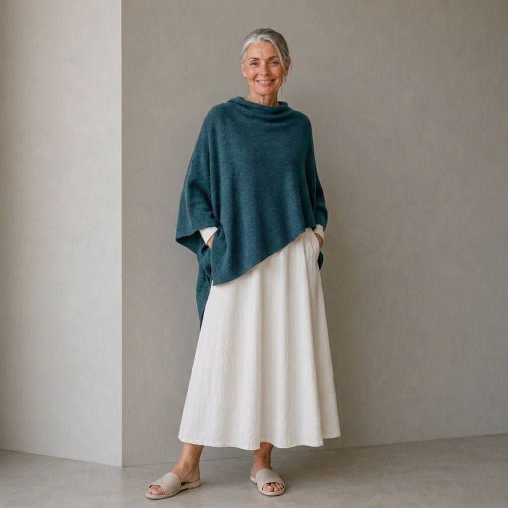 Merino & Hemp Wrap Poncho - Teal - Hemprino