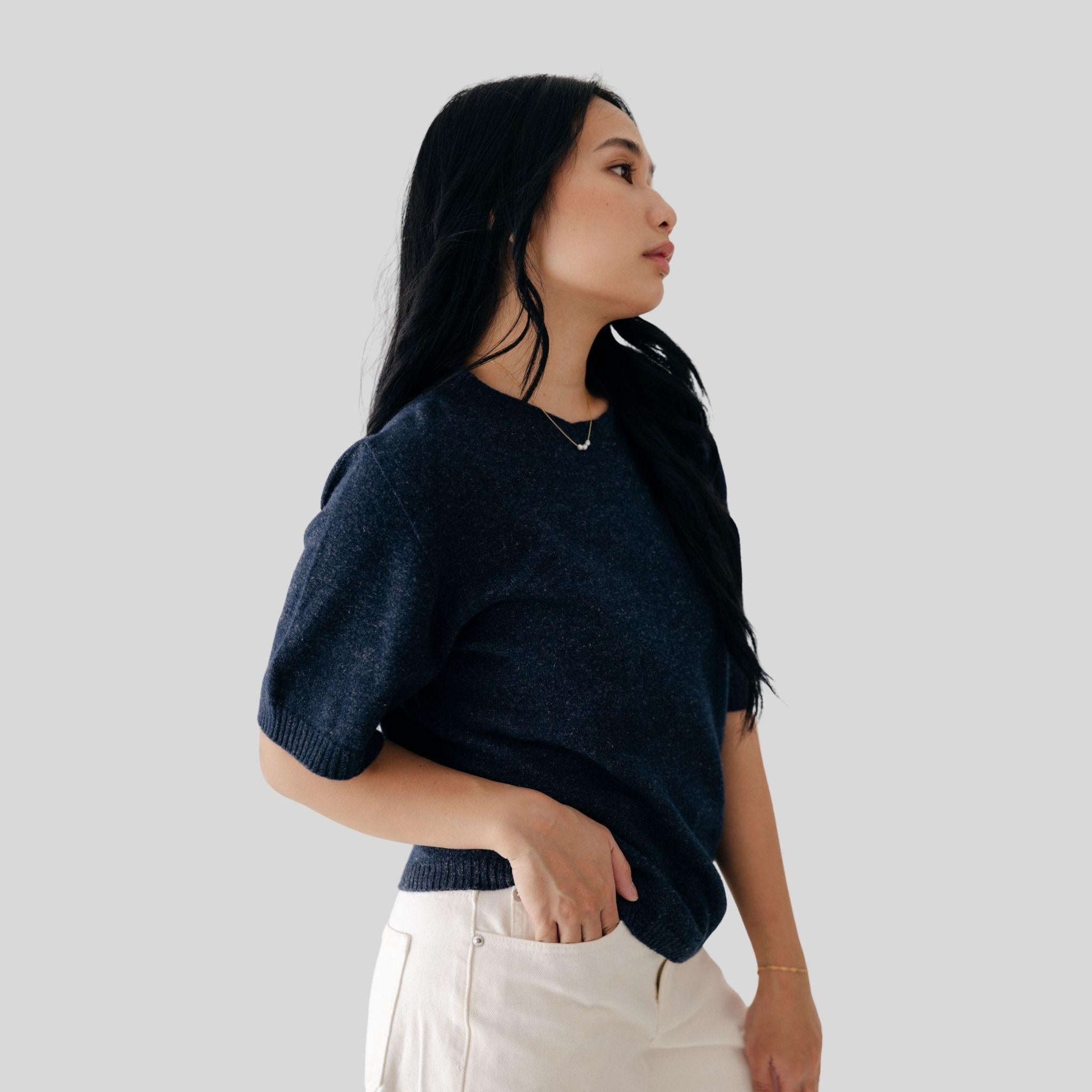 Women's Merino & Hemp Knit Tee - Navy - Hemprino