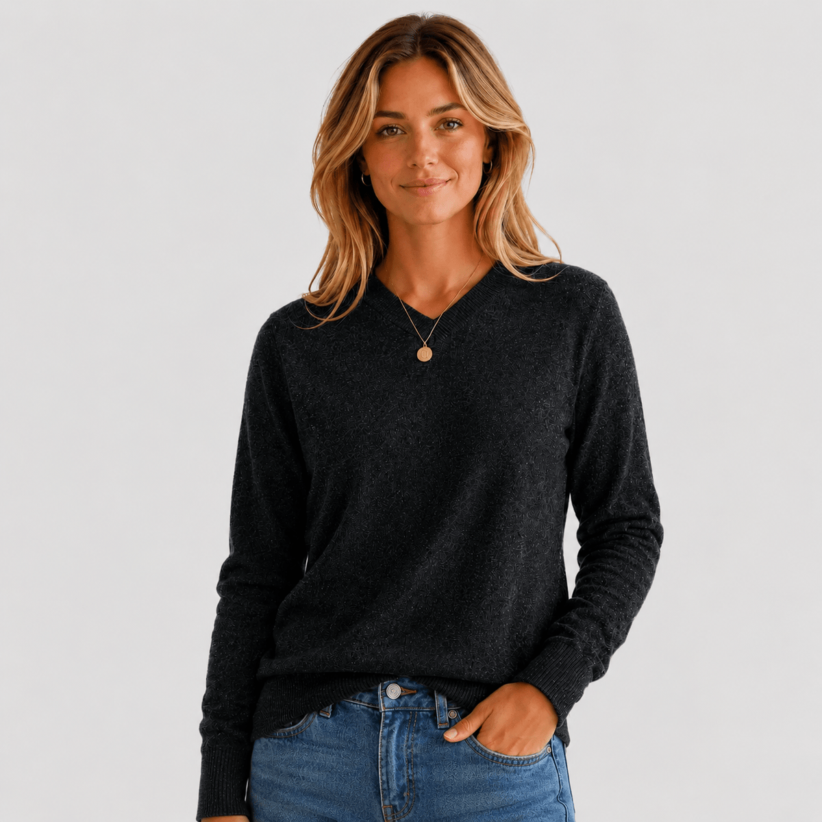 Women's Merino & Hemp V-Neck Sweater - Charcoal - Hemprino