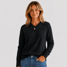 Women's Merino & Hemp V-Neck Sweater - Charcoal - Hemprino